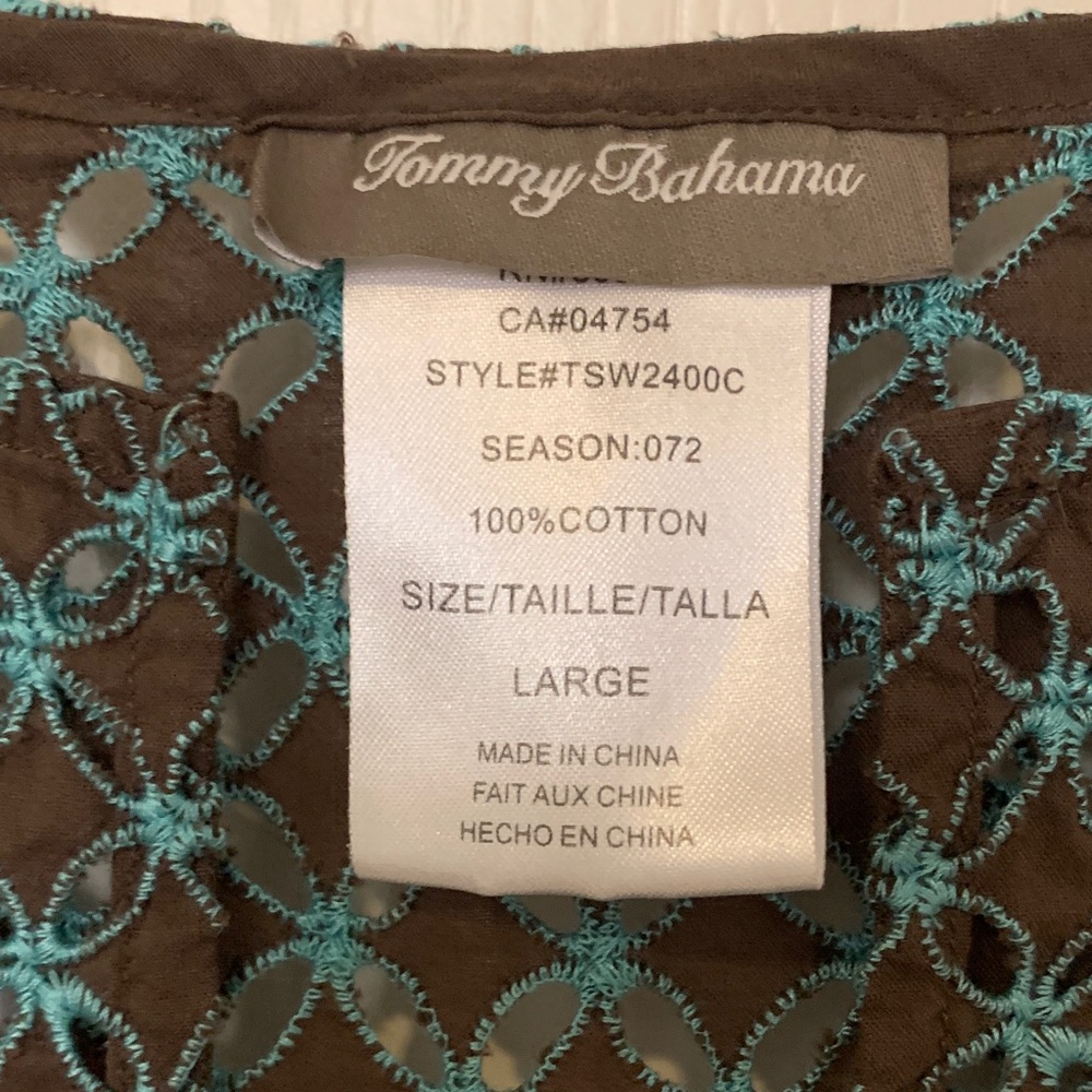 Sz L Tommy Bahama Brown and Teal Geometric summer pool party vacay Dress used - Picture 4 of 17